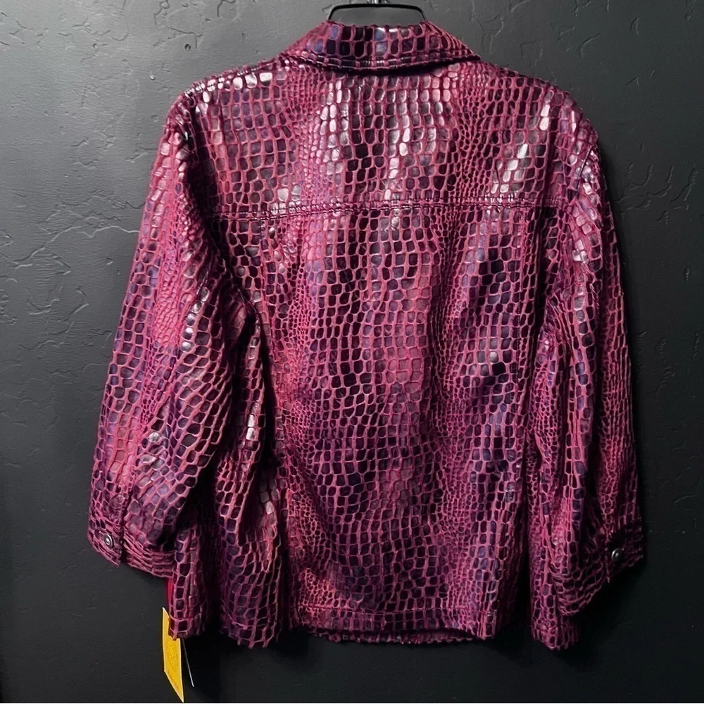 NWT Ruby Rd Woman Sz 20 W Full Zip Maroon Black Gator Jacket 3/4 Sleeve Collared